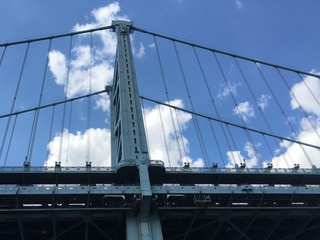 Fototapeta premium Bridge with Blue Sky and White Clouds in Background