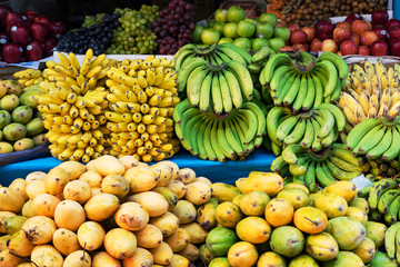  Colorful fruits and vegetables background,selective focus