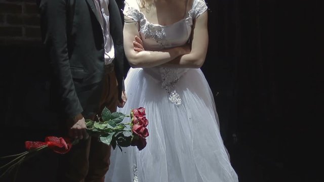 newlywed couple. angry bride have a regrets