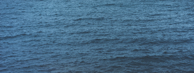 Waves of blue quiet ocean coast landscape. Background sea scape. Panorama horizon perspective view nature hiliday. Travel summer mockup concept, backdrop water seascape, mock up