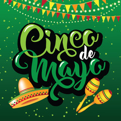 Cinco de Mayo poster design template with lettering, flaming red pepper jalapeno and sombrero - symbols of holiday. AI 10 vector. - 147235154