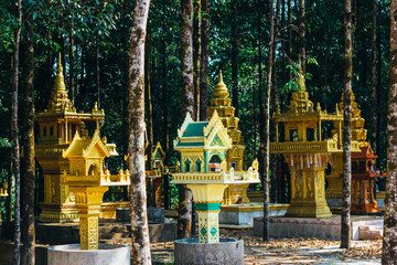 Naklejka premium The details of colorful Chotaknhean Pagoda (Temple / Wat ) complex in Krong Khemara Phoumin, Koh Kong Province, Cambodia