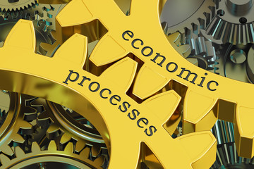 Economic Processes concept on the gears, 3D rendering