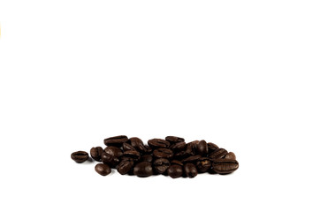 Roasted brown coffe beans on white background with letter space isolated