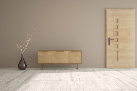 White empty room with shelf. Scandinavian interior design. 3D illustration