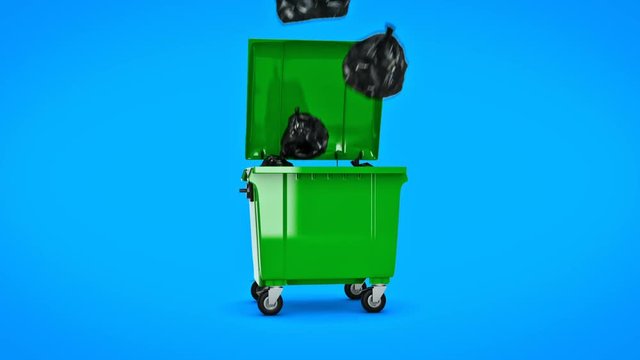 Green garbage containers. 3d rendering