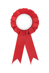 Blank red award winning ribbon.