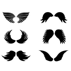 Silhouette of black angel wings and halo on a white background. Vector feathers silhouette design element.