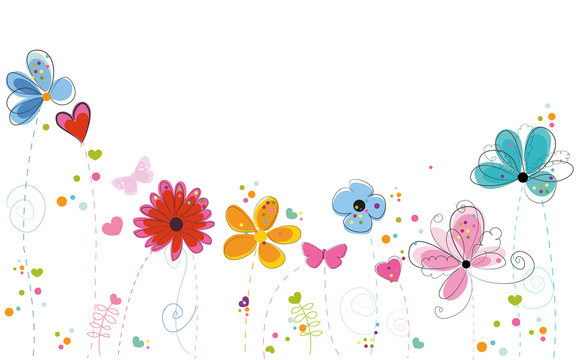 Summer time colorful doodle flowers background