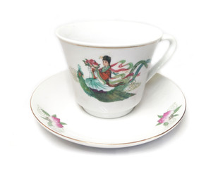 Chinese cup and saucer set isolated