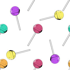 Lollipop seamless pattern isolated on white background. Candy in pop art style. Vector