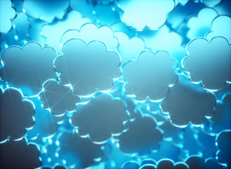 Fototapeta premium 3D illustration. Background image with metallic cloud balloons. Image with depth of field.