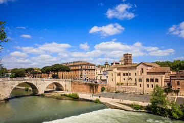 Fototapeta na wymiar Bridge over Tiber river - Rome, Italy