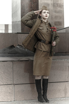 Girl in a Soviet military uniform