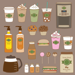 Vector illustration of coffee shop and bakery graphics.