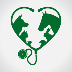 Cat and Dog. Horse and rabbit. Heart. Green