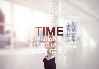 Concept of modern business with palm choocing on of keywords for