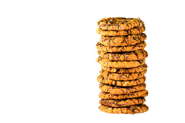 Stack of the chocolate chip cookies isolated on white