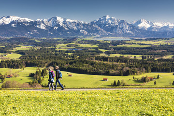 Fototapeta na wymiar Bayern, Allgäu, Alpenpanorama mit Wanderern
