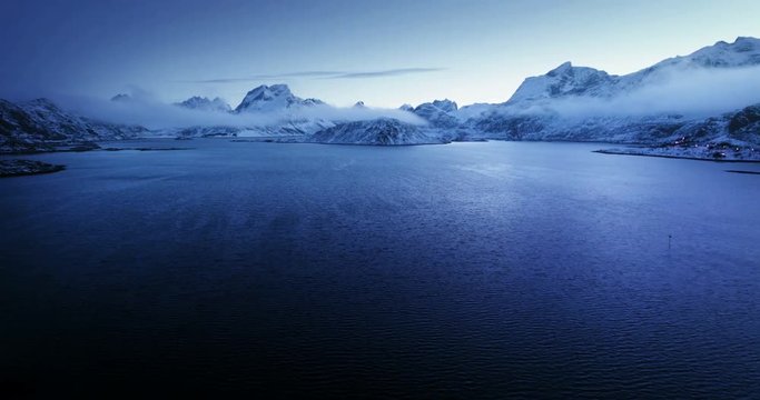 Aerial View of Lofoten Islands in Winter time, Norway