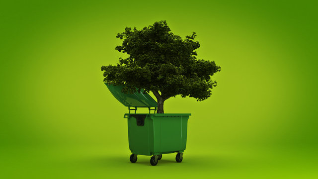 Garbage containers with tree