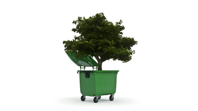 Garbage containers with tree