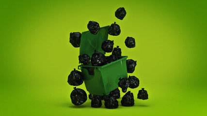 Green garbage containers. 3d rendering