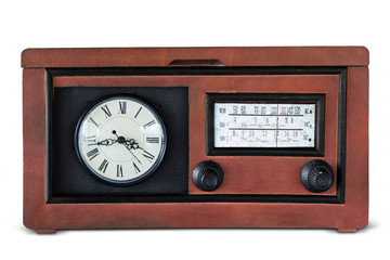 Old radio player with a clock