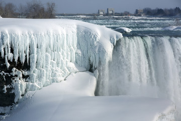 Winter time, frozen Niagara Waterfalls in Canada. 