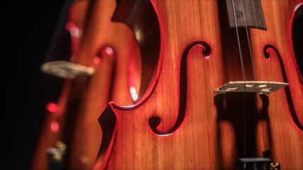Double bass and cello in dark studio 3D rendering © trodler1