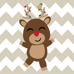 Cute deer is happy on chevron background vector cartoon, Xmas postcard, wallpaper, and greeting card, T-shirt design for kids