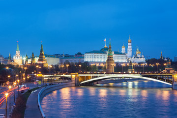 Fototapeta premium View of Kremlin during blue hour in Moscow, Russia