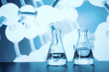 blue flask with water in laboratory with negative chemical structure