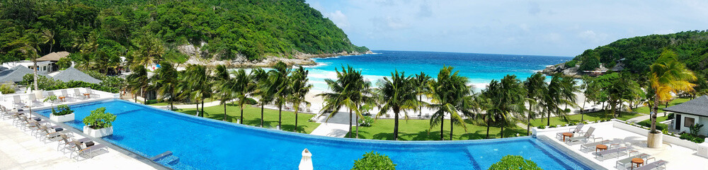 Tropical beach and swimming pool panoramic background in Koh Racha