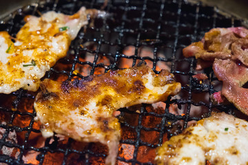 Raw pork slice for barbecue Japanese style yakiniku. shallow focus.