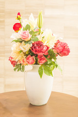 Beautiful roses flower in a ceramic vase decoration