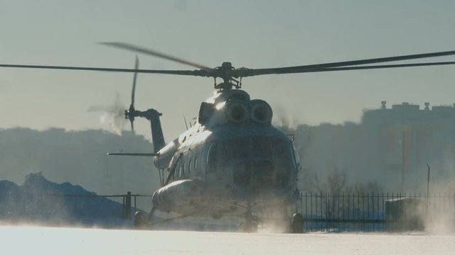 The Mi-8 helicopter takes off