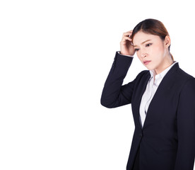 Worried business woman isolated on white