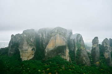 Fototapeta premium Fog landscape of Meteora Rocks , Greece