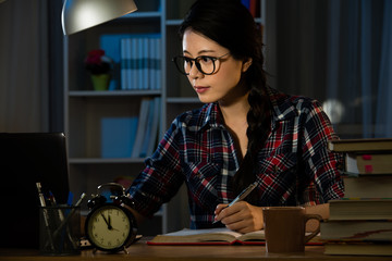 Woman architect working late at home