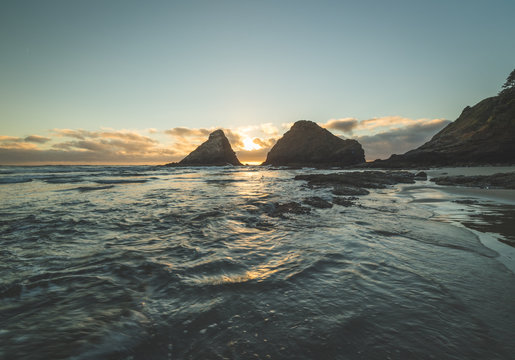 Rocky Pacific Coastline at Sunset