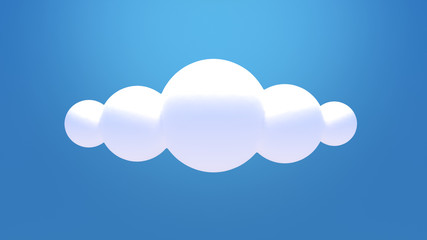 Cartoon single white cloud on blue sky. 3d render picture.