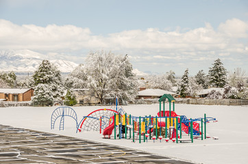 Naklejka premium Playground Equipment with Snow