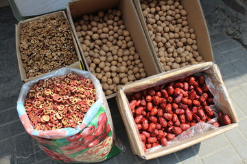 Red Dates, Walnuts and Dried Hawthornes Bulk Market in Xining Qinghai China Asia