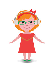 Happy, Smiling and Laughing Avatar of Cartoon Character in Flat Vector - Use as Emoji, Mascot or Emoticon Adult Female with Headphones Illustration Isolated on White Background