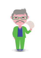 Happy, Smiling and Laughing Avatar of Cartoon Character in Flat Vector - Use as Emoji, Mascot or Emoticon Middle-Aged Male Holding Blank Note Illustration Isolated on White Background