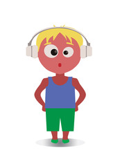 Shocked, Confused and Amazed Avatar of Cartoon Character in Flat Vector - Use as Emoji, Mascot or Emoticon Young Male in Headphones Illustration Isolated on White Background