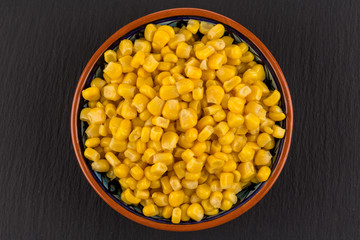 sweet canned corn in bowl