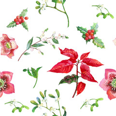 Seamless Pattern with Christmas Plants