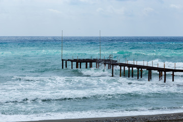 Pier in sea during storm